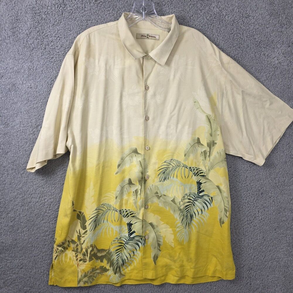 Tommy Bahama Men's Hawaiian Short Sleeve Shirt Size XL Silk  Button Up Yellow